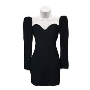 MAJORELLE Fleur Black Ponte Knit Long Sleeve Puff Shoulder Bustier Dress Sz M
